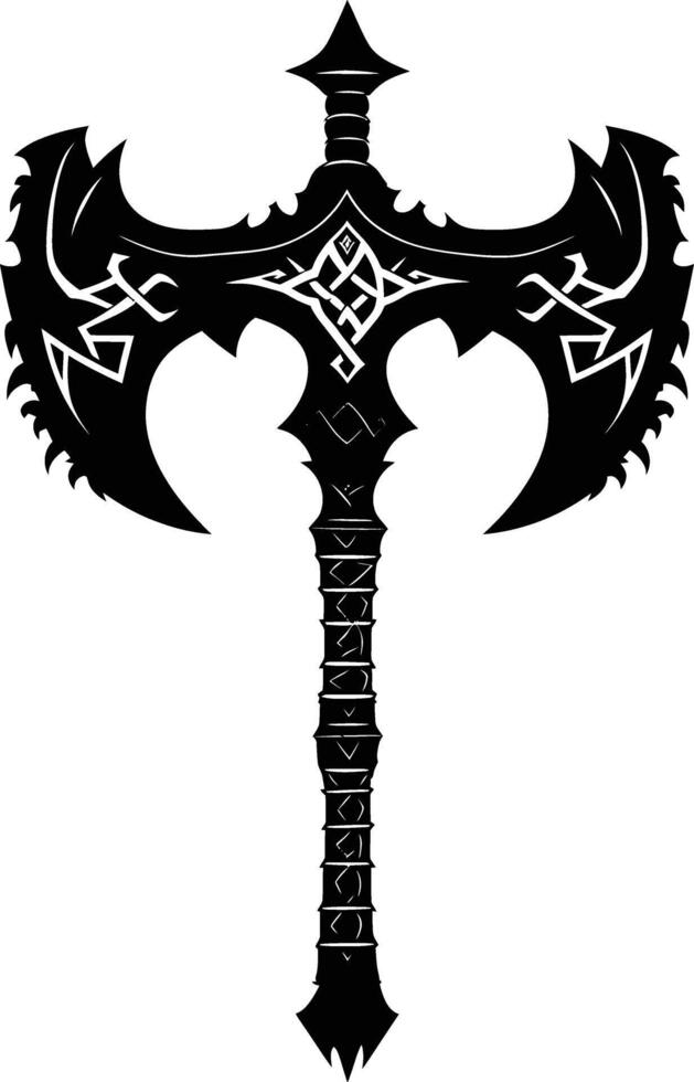 AI generated Silhouette viking ax or axe or warhammer weapon in mmorpg game black color only vector