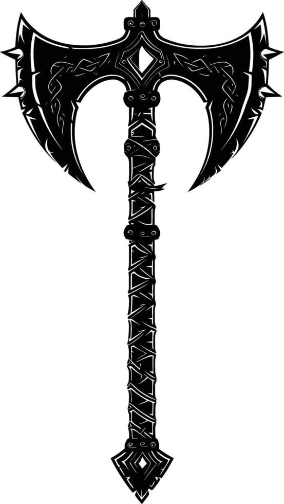 AI generated Silhouette viking ax or axe or warhammer weapon in mmorpg game black color only vector