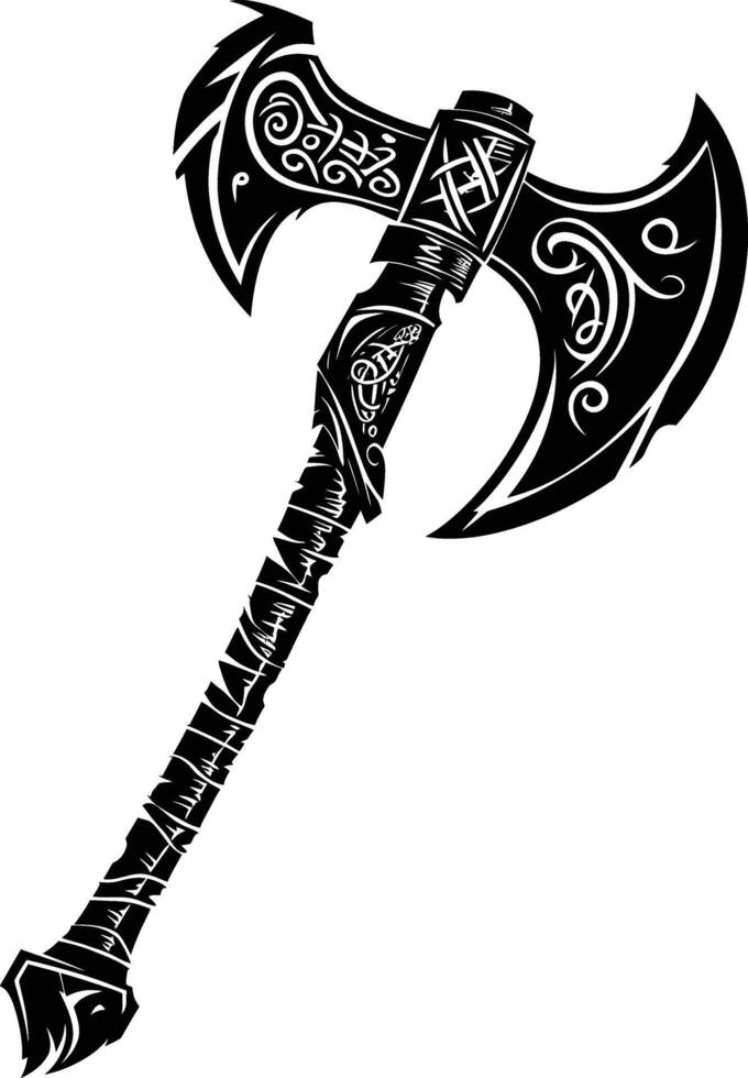 AI generated Silhouette viking ax or axe in mmorpg game black color only vector