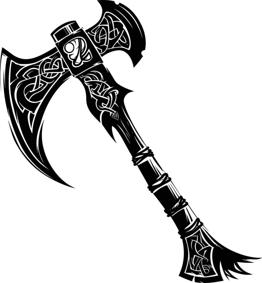 AI generated Silhouette viking ax or axe in mmorpg game black color only vector