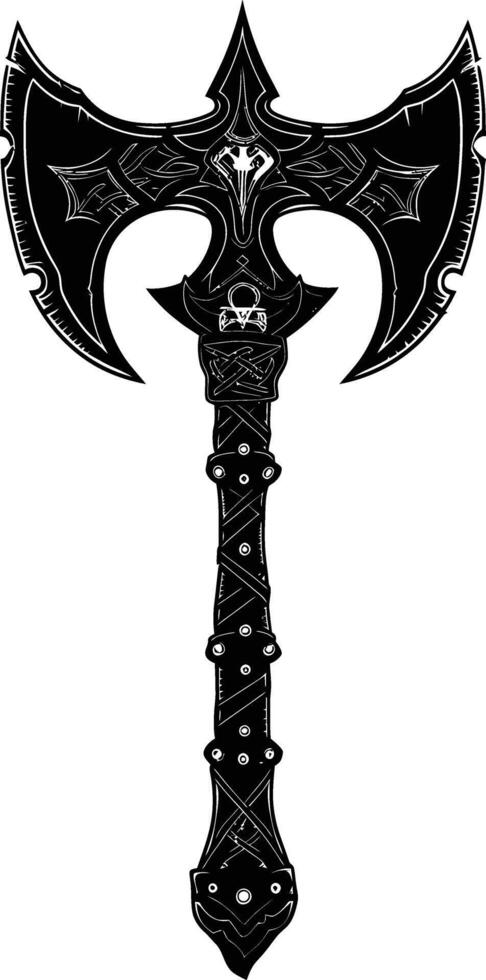 AI generated Silhouette viking ax or axe or warhammer weapon in mmorpg game black color only vector