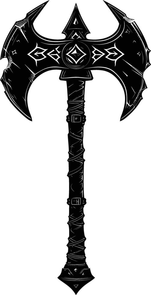 AI generated Silhouette viking ax or axe or warhammer weapon in mmorpg game black color only vector