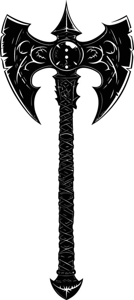AI generated Silhouette viking ax or axe or warhammer weapon in mmorpg game black color only vector