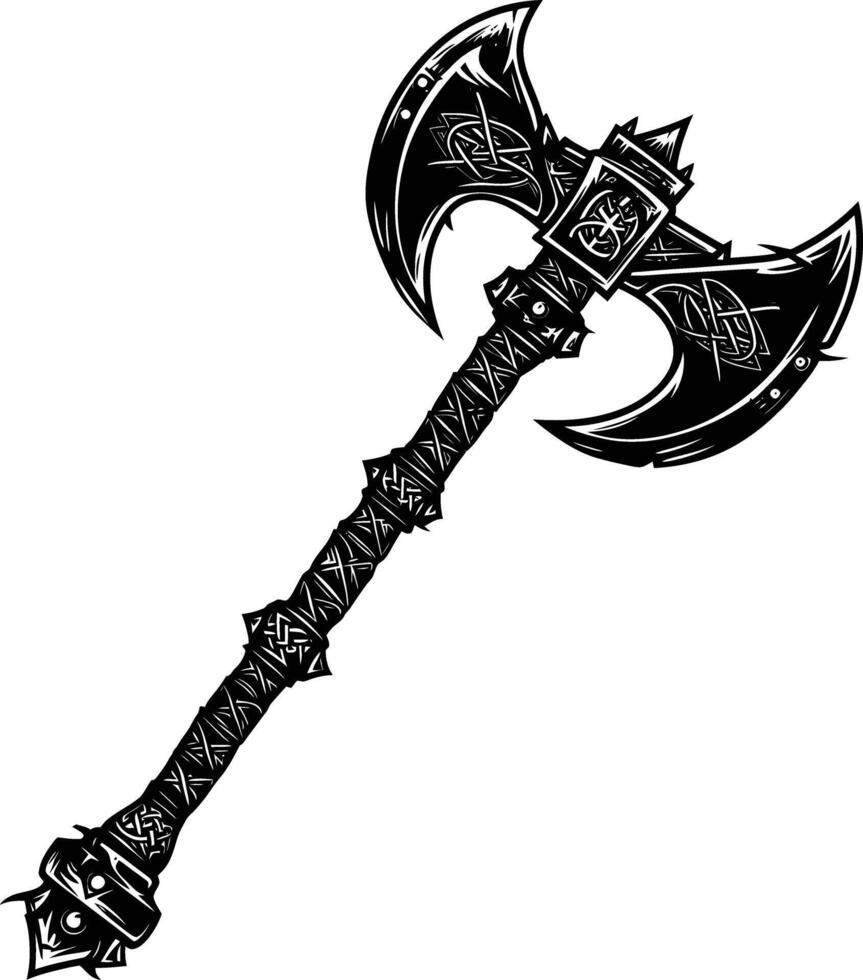 AI generated Silhouette viking ax or axe or warhammer weapon in mmorpg game black color only vector