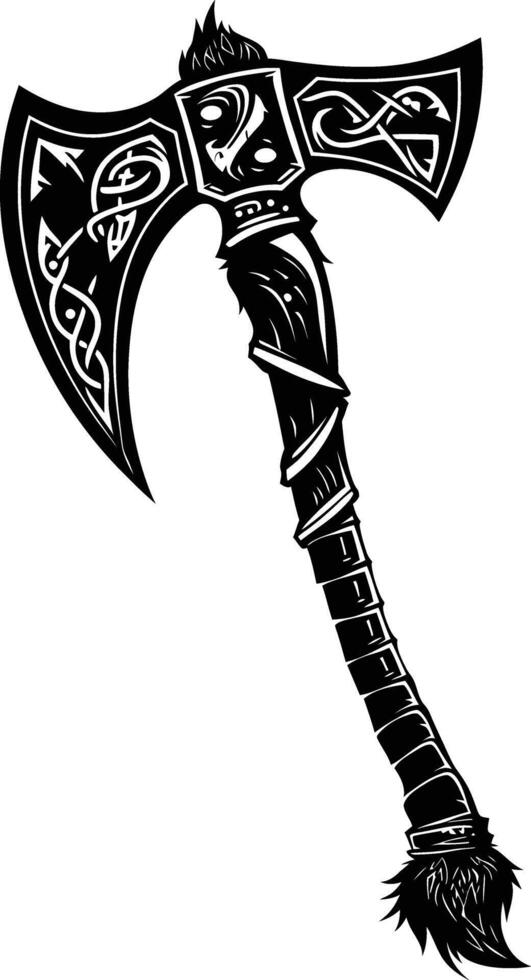 AI generated Silhouette viking ax or axe in mmorpg game black color only vector