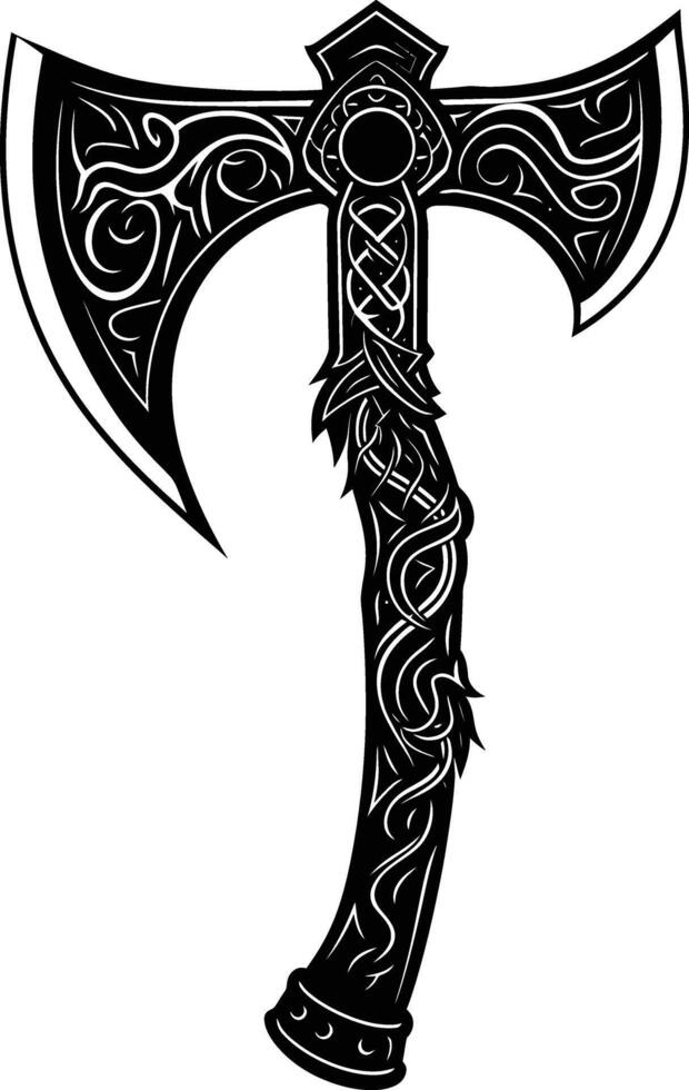 AI generated Silhouette viking ax or axe in mmorpg game black color only vector