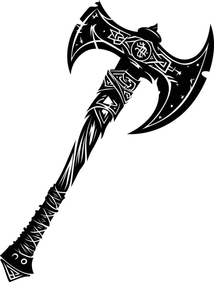 AI generated Silhouette viking ax or axe in mmorpg game black color only vector