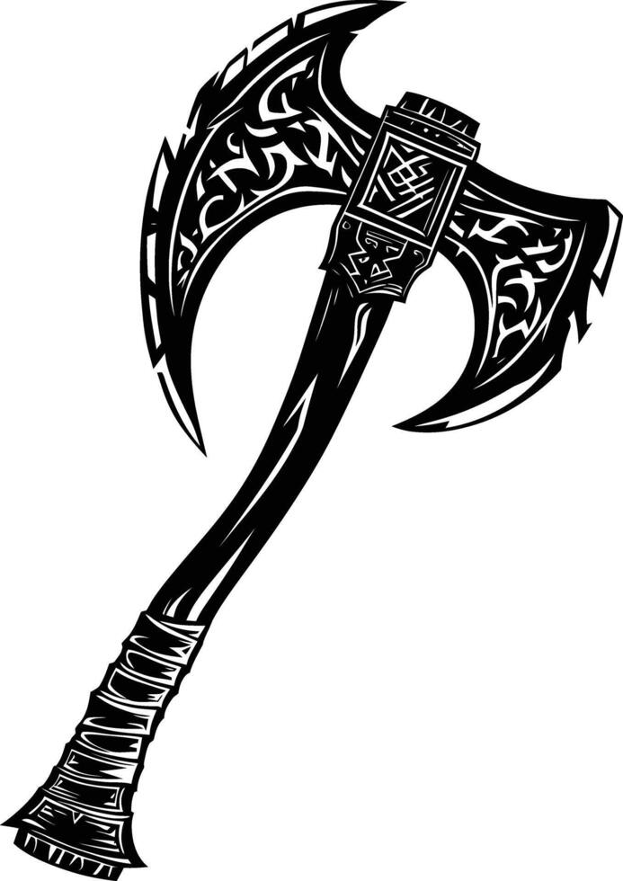 AI generated Silhouette viking ax or axe in mmorpg game black color only vector