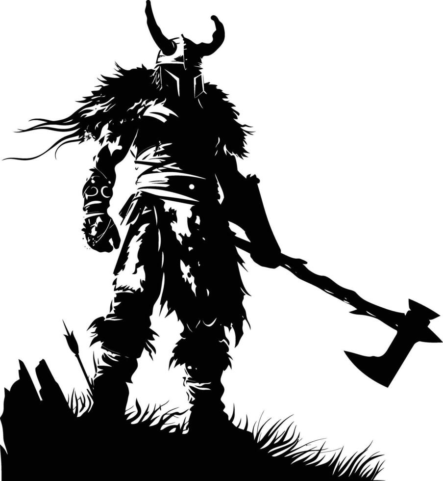 AI generated Silhouette viking warrior in mmorpg game black color only vector