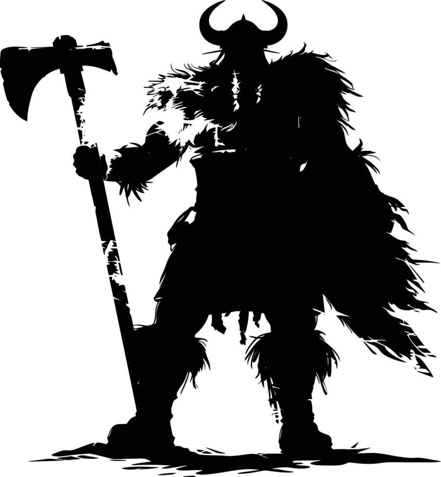 AI generated Silhouette viking warrior in mmorpg game black color only vector