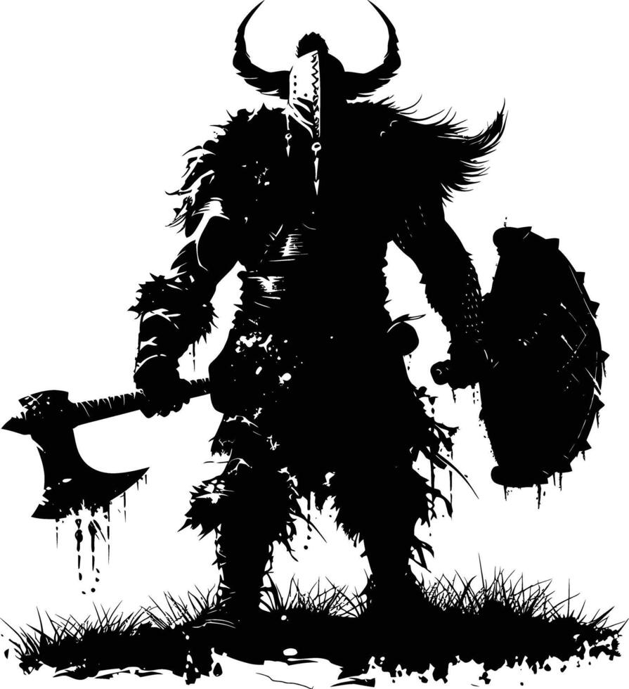 AI generated Silhouette viking warrior in mmorpg game black color only vector