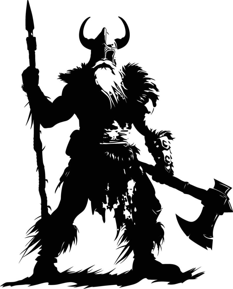 ai generado silueta vikingo guerrero en mmorpg juego negro color solamente vector