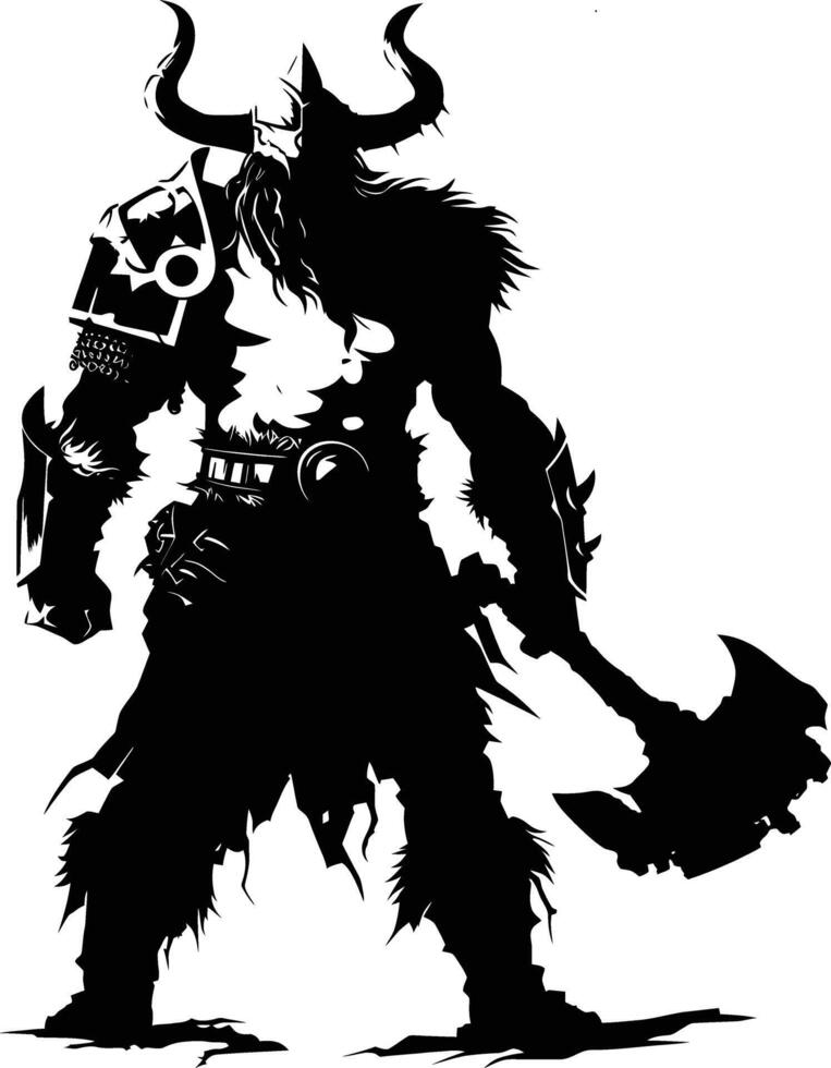 AI generated Silhouette viking warrior in mmorpg game black color only vector