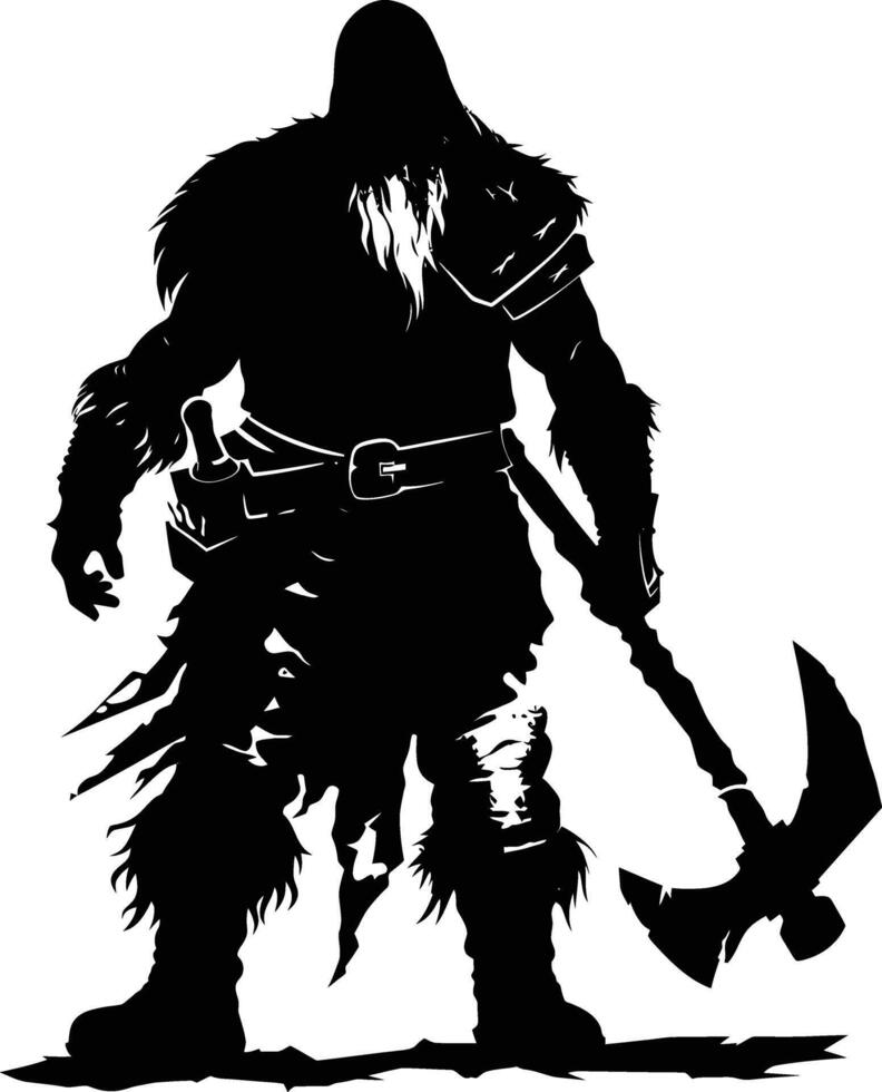 AI generated Silhouette viking warrior in mmorpg game black color only vector