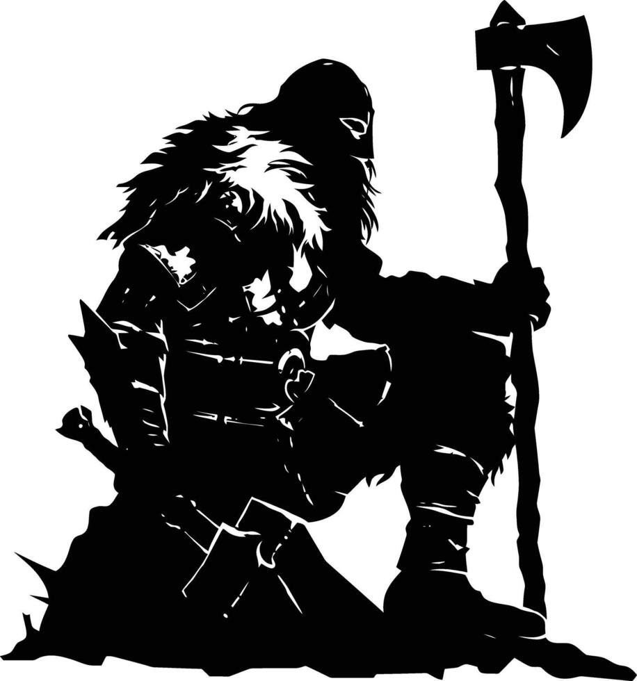 AI generated Silhouette viking warrior in mmorpg game black color only vector