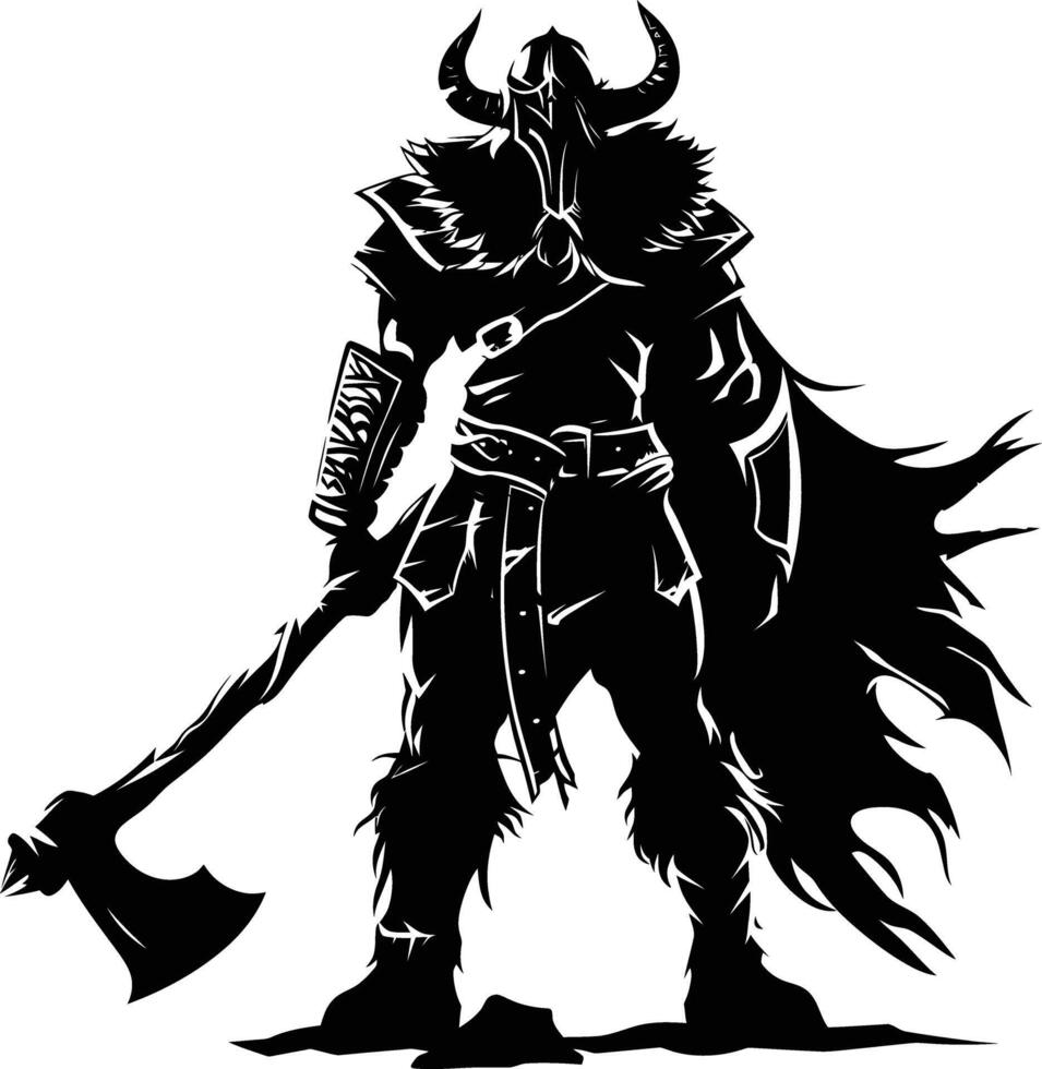 ai generado silueta vikingo guerrero en mmorpg juego negro color solamente vector