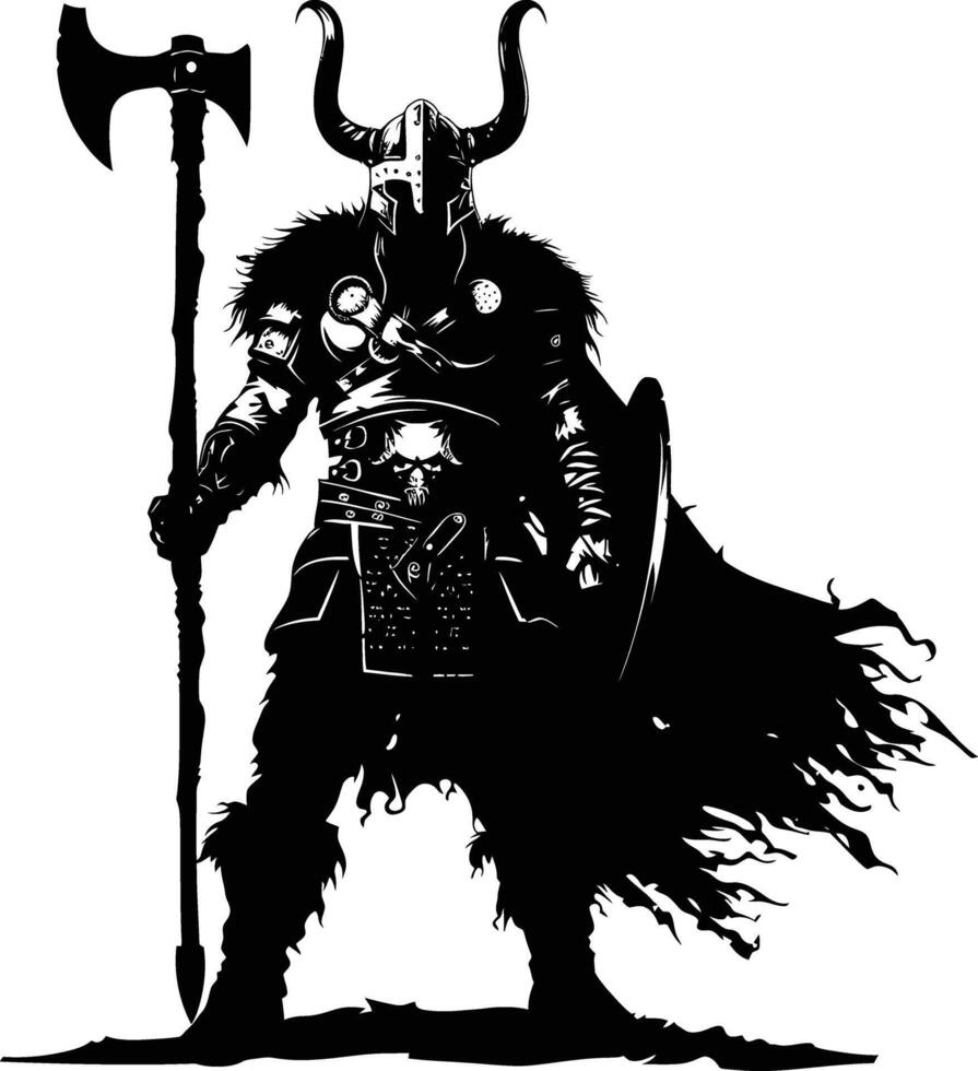 AI generated Silhouette viking warrior in mmorpg game black color only vector