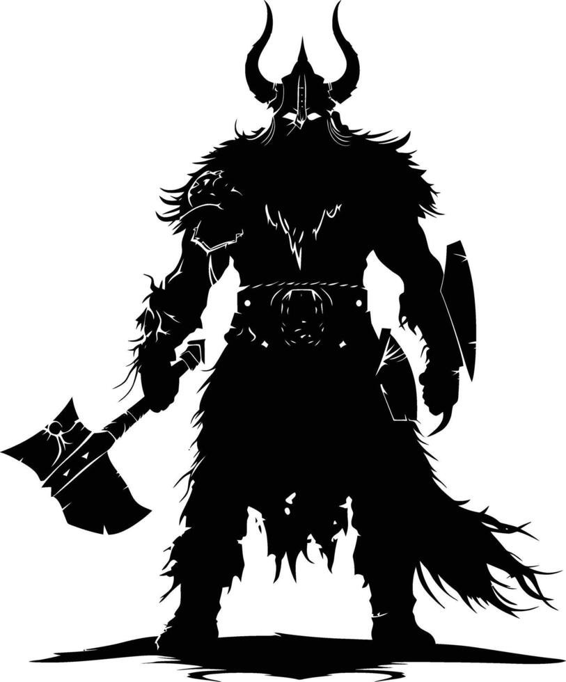 AI generated Silhouette viking warrior in mmorpg game black color only vector