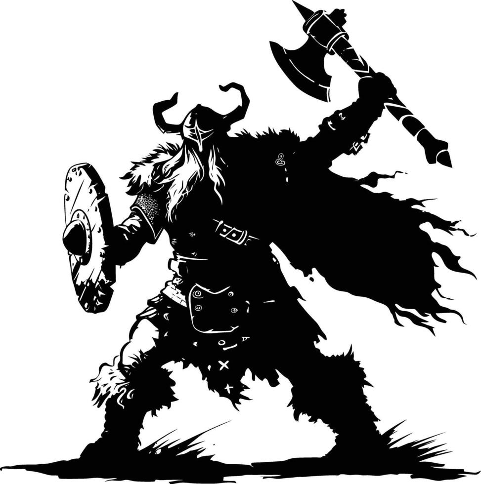 AI generated Silhouette viking warrior in mmorpg game black color only vector