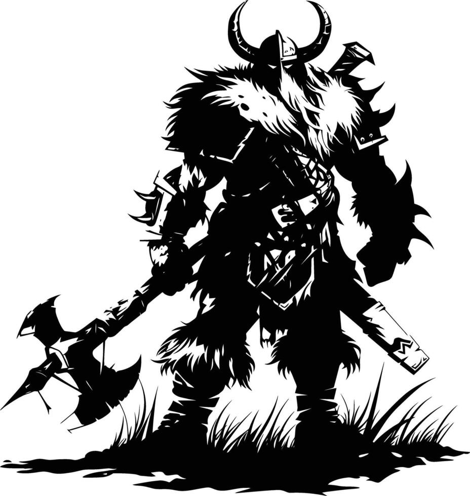 AI generated Silhouette viking warrior in mmorpg game black color only vector