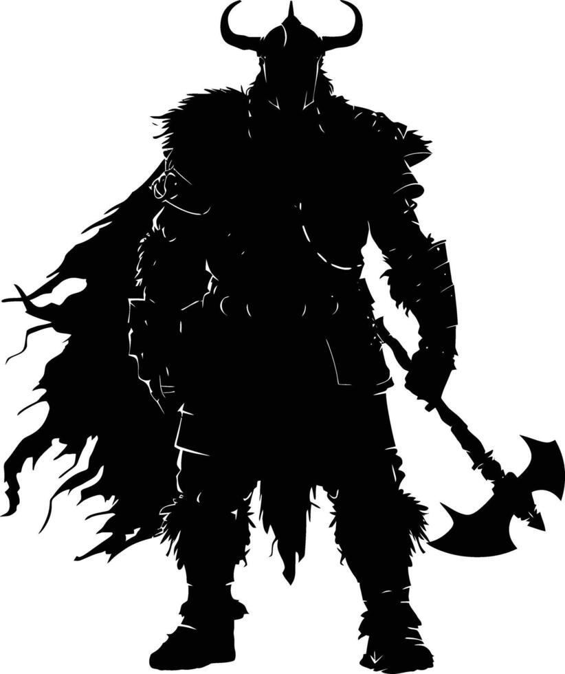 AI generated Silhouette viking warrior in mmorpg game black color only vector