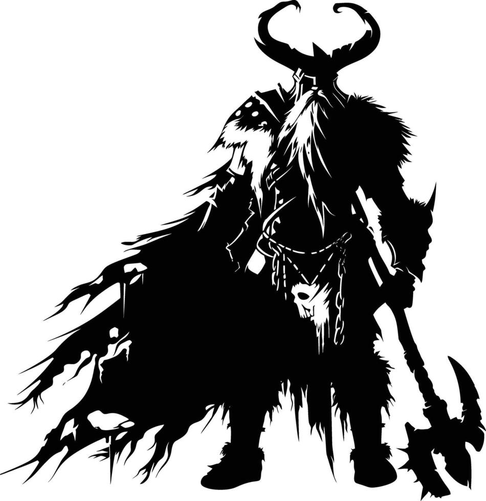 AI generated Silhouette viking warrior in mmorpg game black color only vector