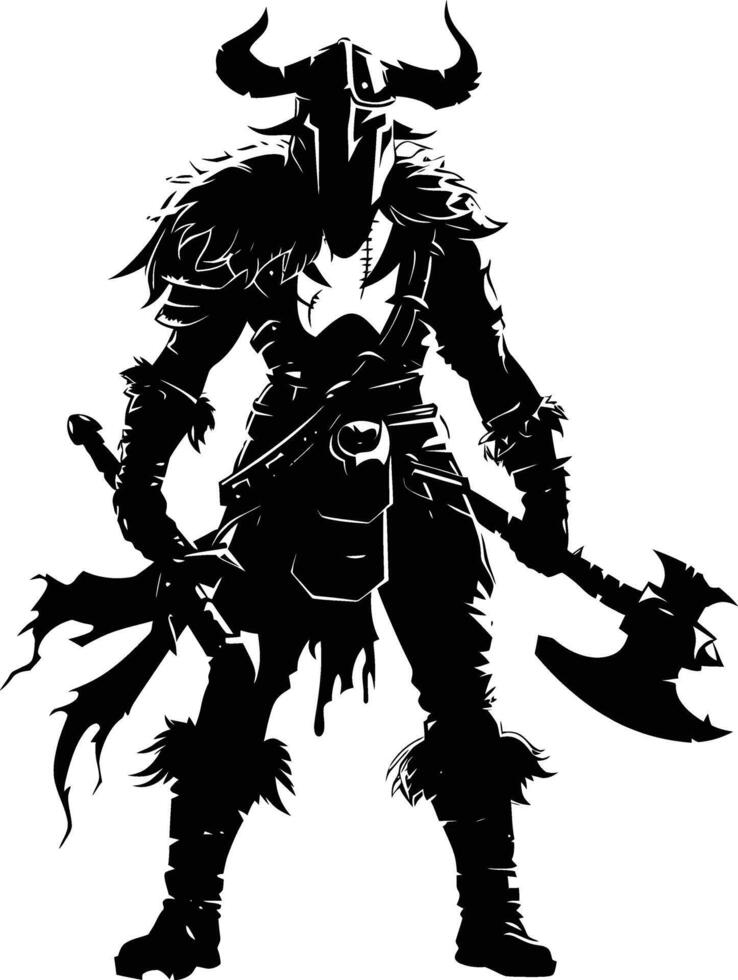 AI generated Silhouette viking warrior in mmorpg game black color only vector