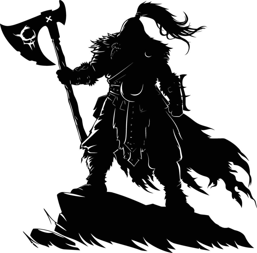 AI generated Silhouette viking warrior in mmorpg game black color only vector