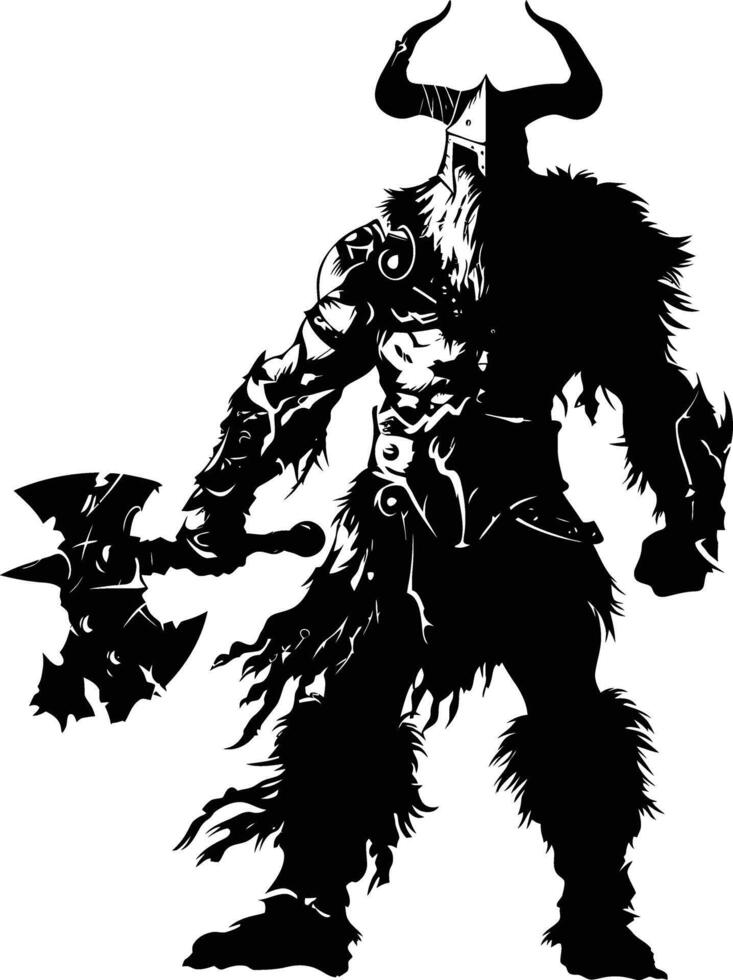 AI generated Silhouette viking warrior in mmorpg game black color only vector