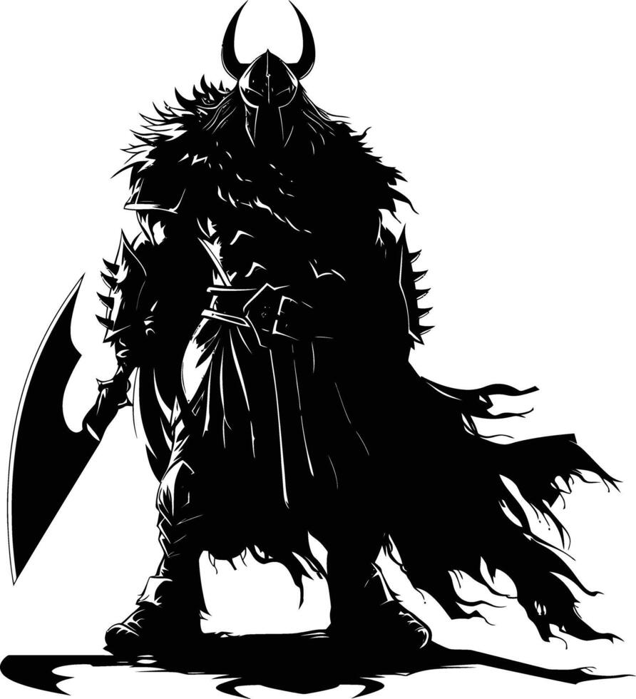 AI generated Silhouette viking warrior in mmorpg game black color only vector