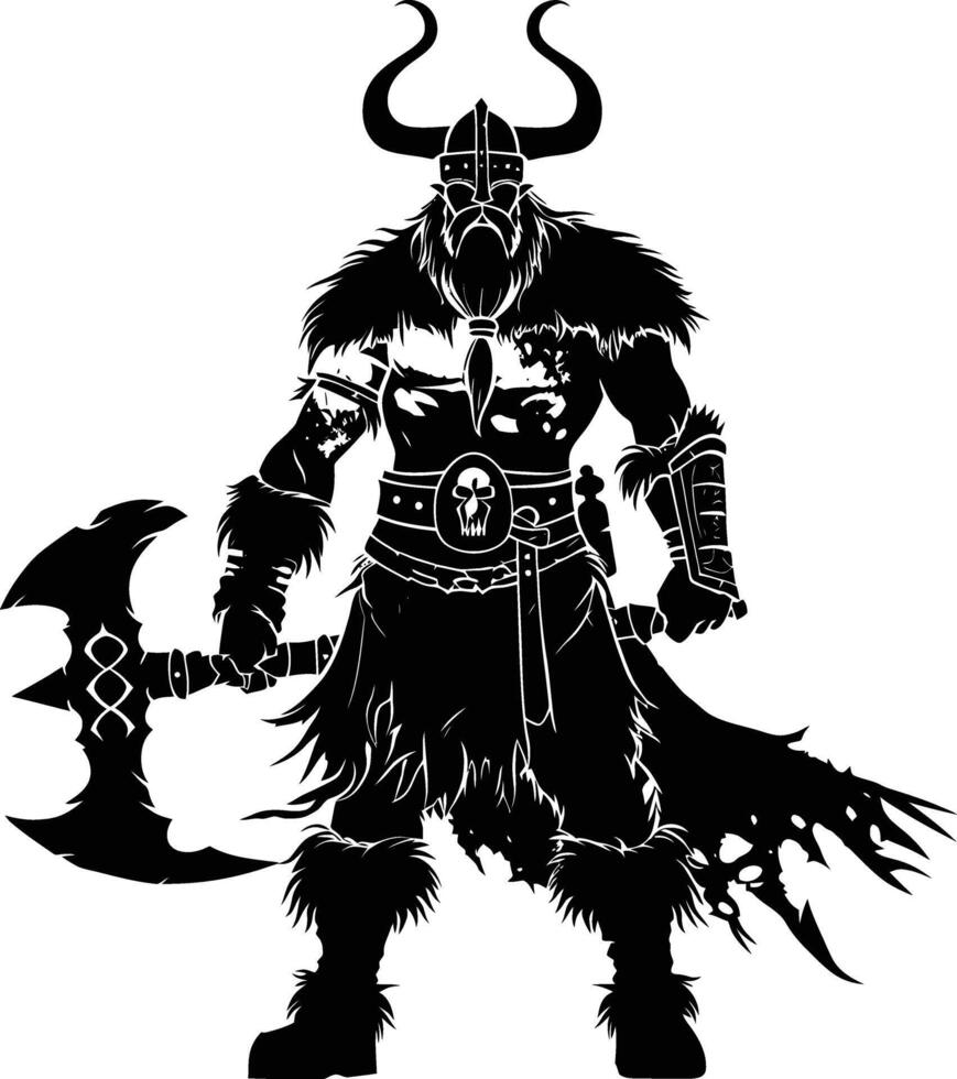 ai generado silueta vikingo guerrero en mmorpg juego negro color solamente vector