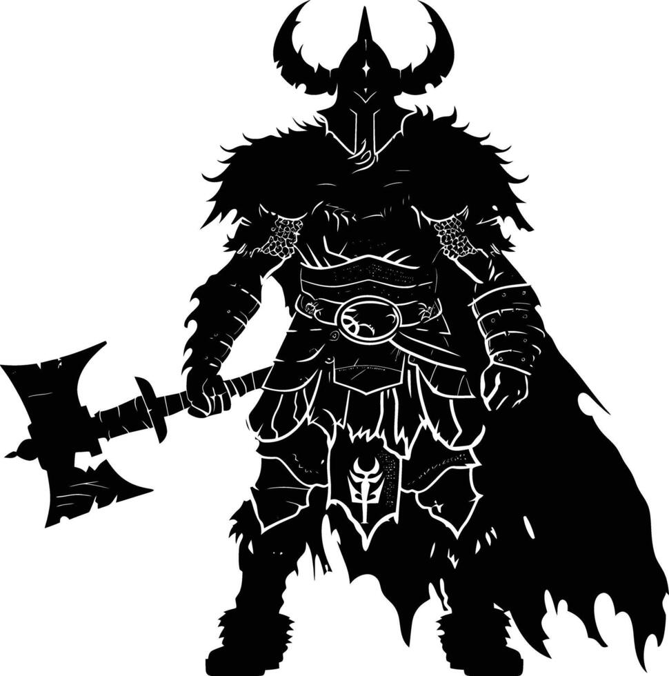 AI generated Silhouette viking warrior in mmorpg game black color only vector