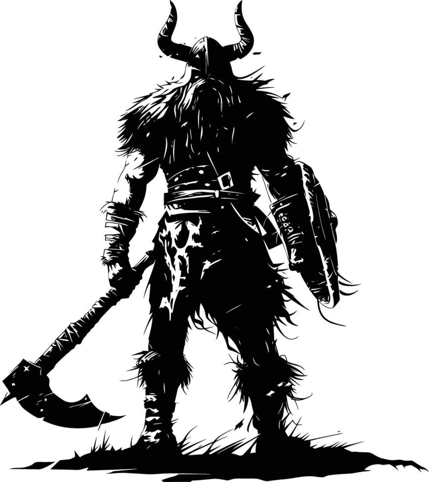 AI generated Silhouette viking warrior in mmorpg game black color only vector