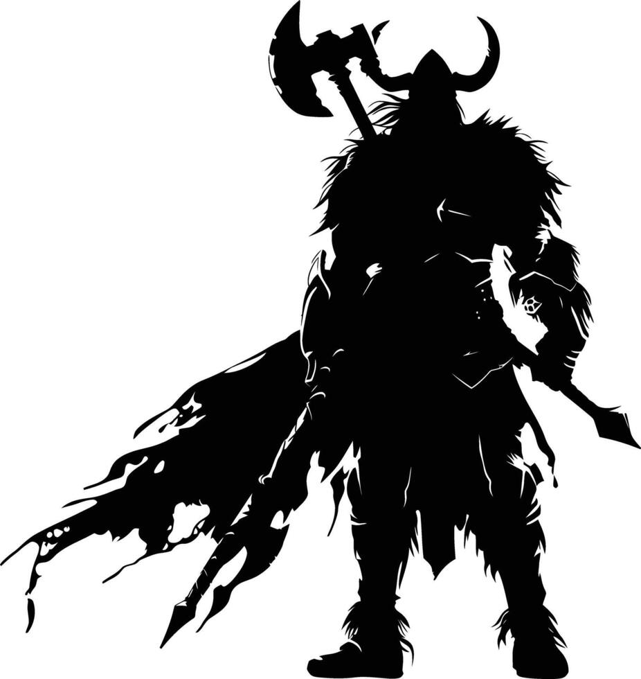 AI generated Silhouette viking warrior in mmorpg game black color only vector