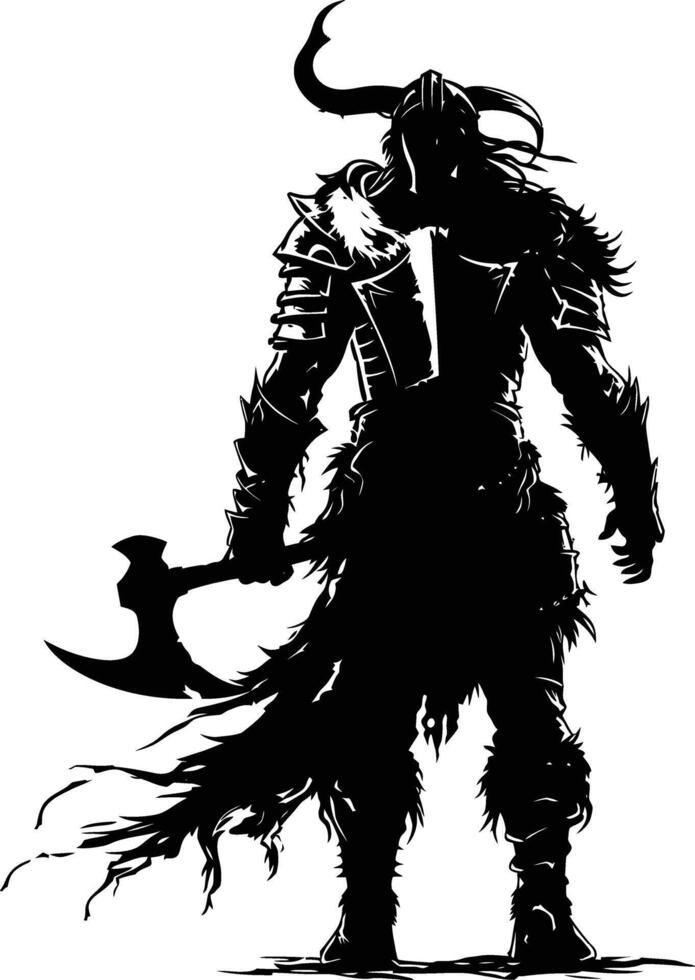 AI generated Silhouette viking warrior in mmorpg game black color only vector