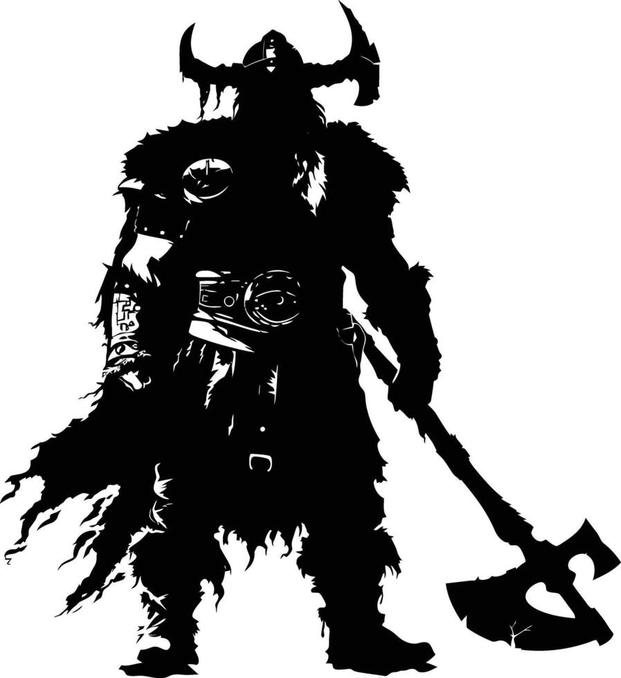 AI generated Silhouette viking warrior in mmorpg game black color only vector