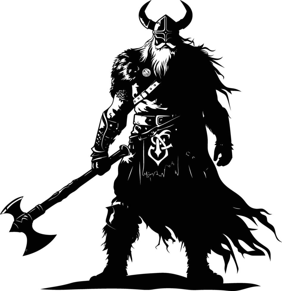 ai generado silueta vikingo guerrero en mmorpg juego negro color solamente vector