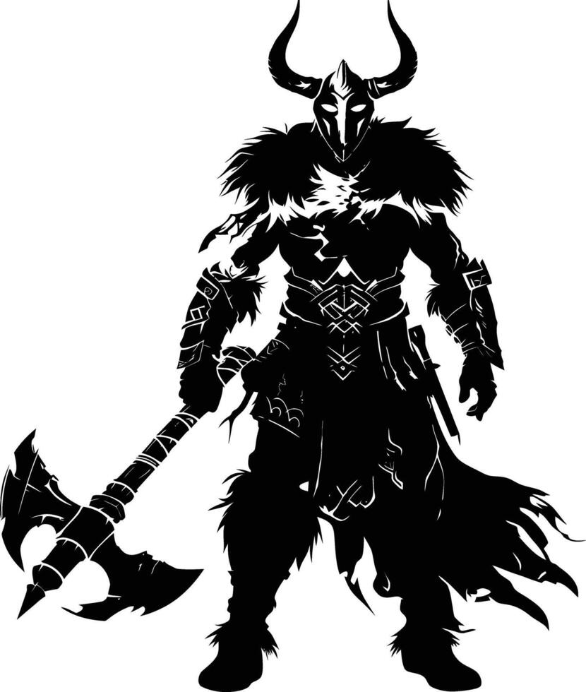 AI generated Silhouette viking warrior in mmorpg game black color only vector