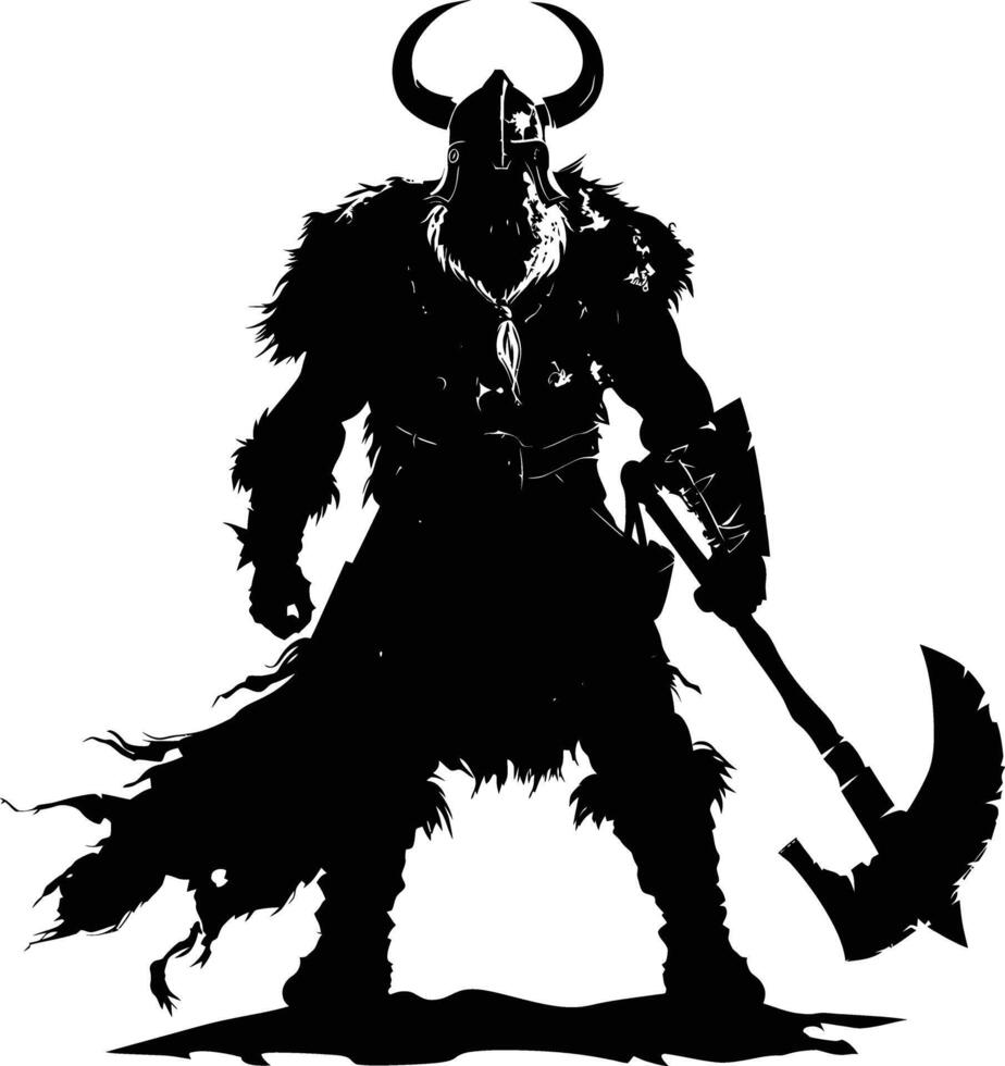 AI generated Silhouette viking warrior in mmorpg game black color only vector