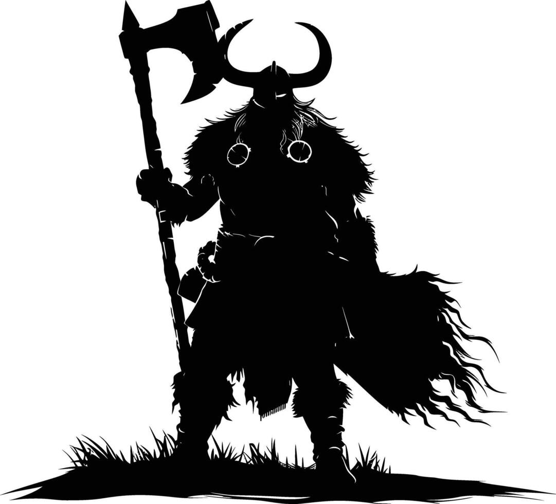 AI generated Silhouette viking warrior in mmorpg game black color only vector