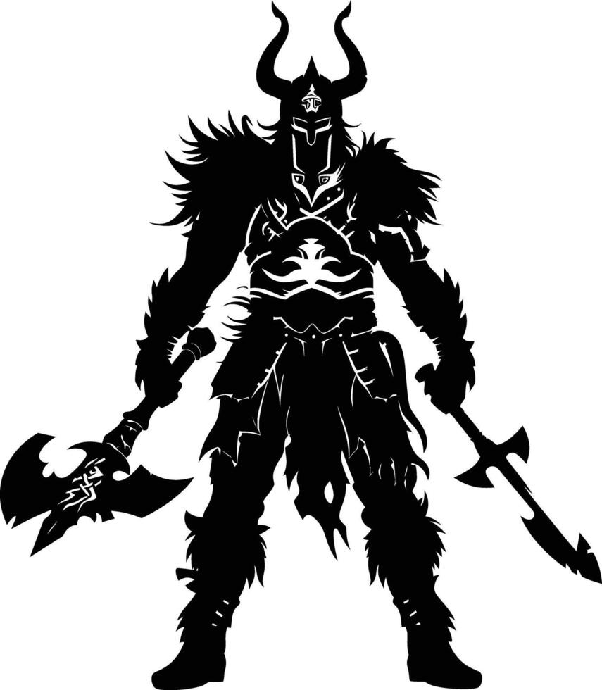 AI generated Silhouette viking warrior in mmorpg game black color only vector