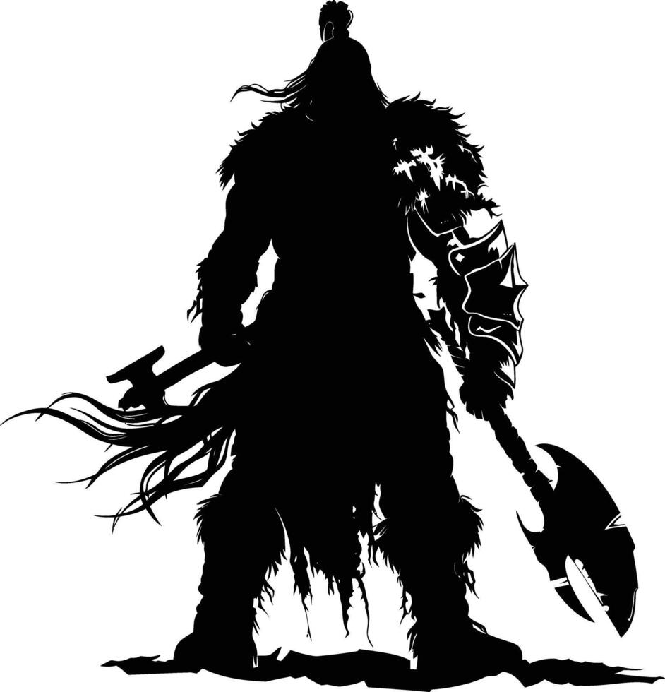 AI generated Silhouette viking warrior in mmorpg game black color only vector