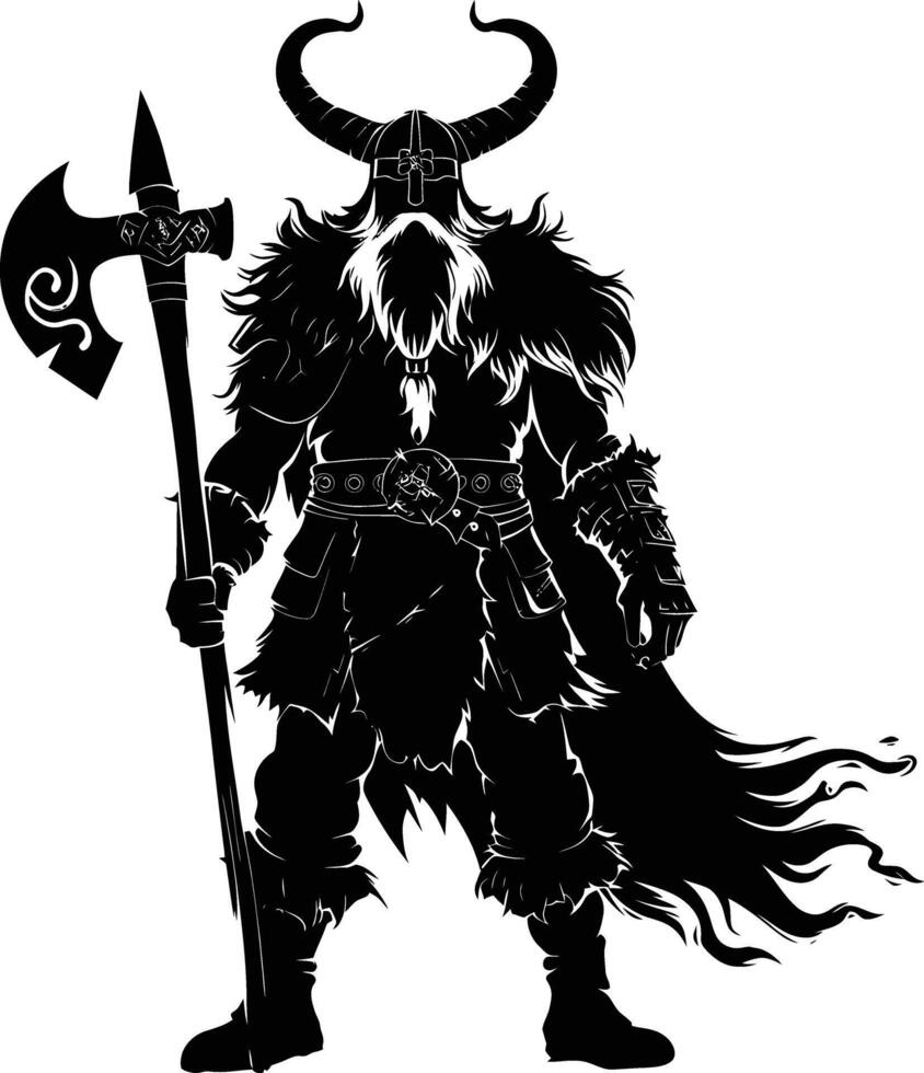 AI generated Silhouette viking warrior in mmorpg game black color only vector