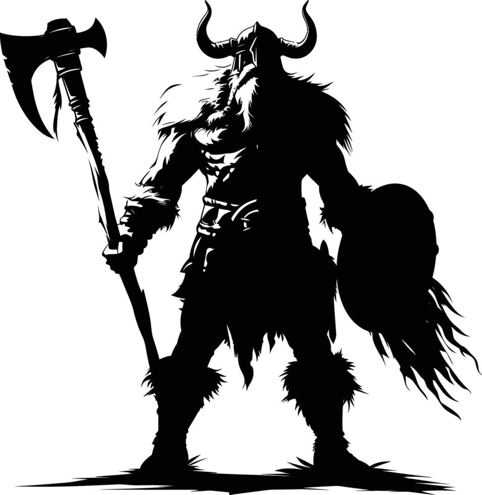 ai generado silueta vikingo guerrero en mmorpg juego negro color solamente vector