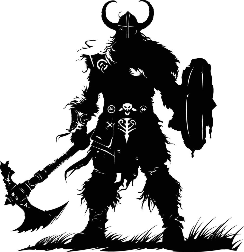 ai generado silueta vikingo guerrero en mmorpg juego negro color solamente vector