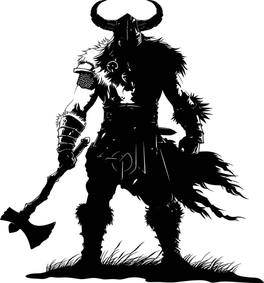 AI generated Silhouette viking warrior in mmorpg game black color only vector