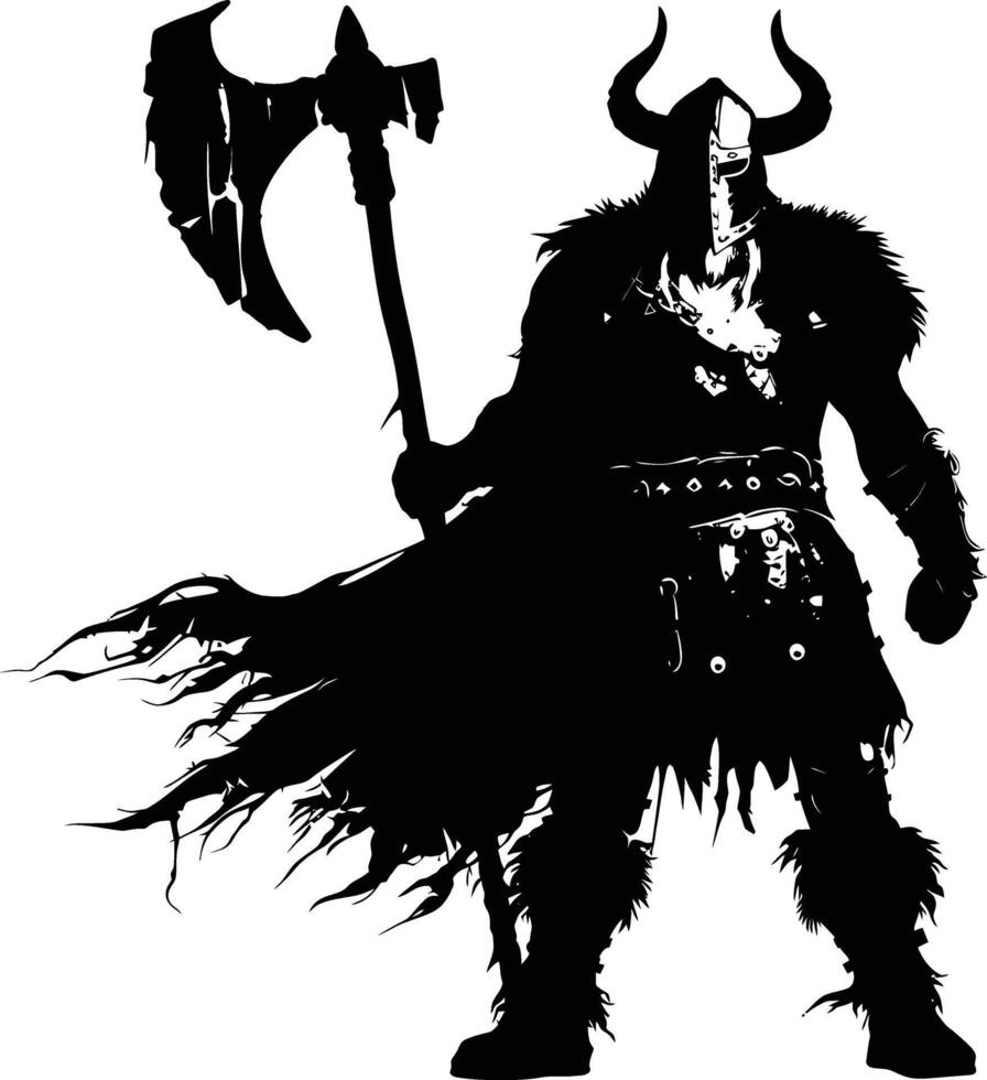 AI generated Silhouette viking warrior in mmorpg game black color only vector