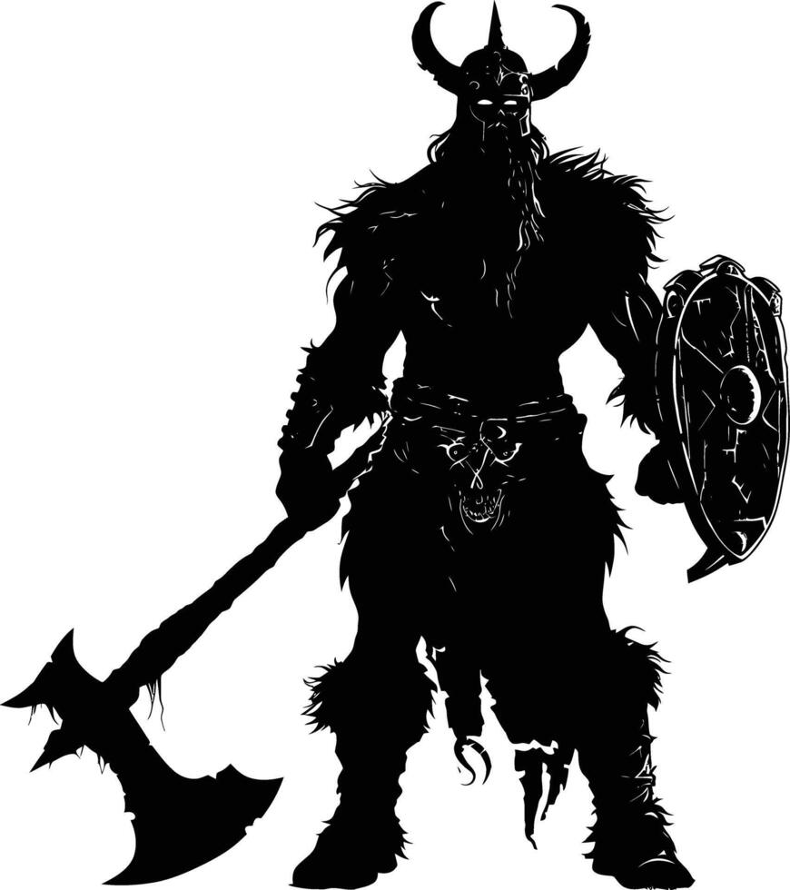 ai generado silueta vikingo guerrero en mmorpg juego negro color solamente vector