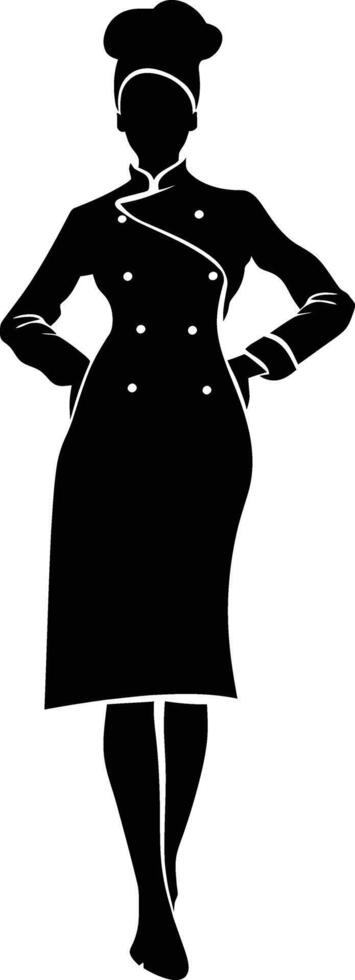 AI generated Silhouette women chef black color only full body vector