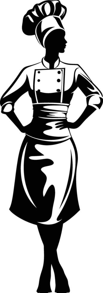 AI generated Silhouette women chef black color only full body vector